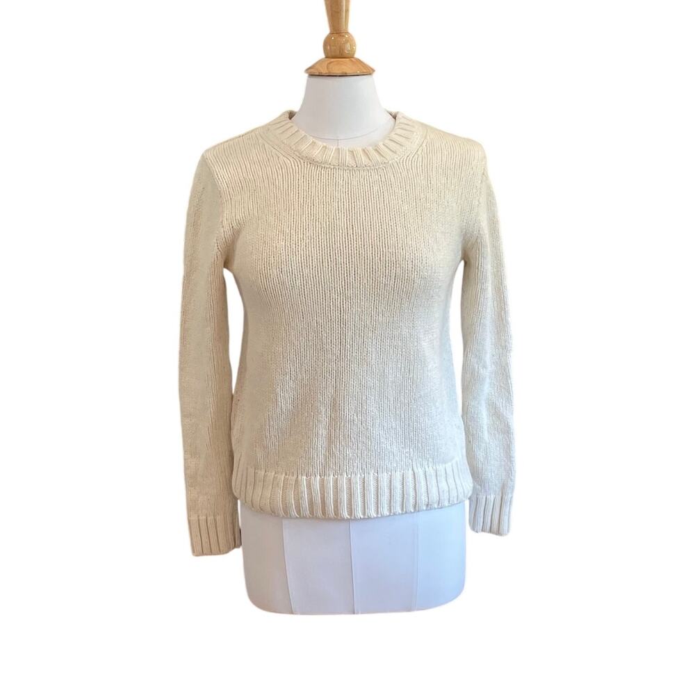 J. Crew Ivory Merino Wool Blend Crewneck Long Sleeve Sweater, Minimalist, M